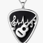 Guitar Pick Pendant Necklace Music Treble Clef Silver Jewelry Chain Birthday Gift Black Stainless Steel 24in.