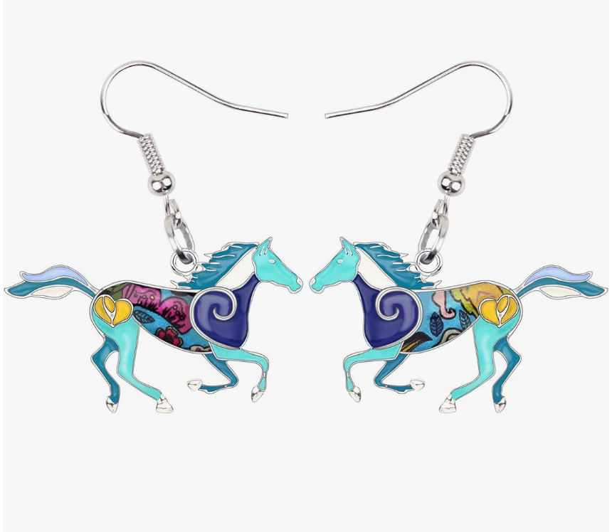 Colorful Horse Earrings Dangle Horse Cowgirl Jewelry Birthday Gift Silver Stainless Steel