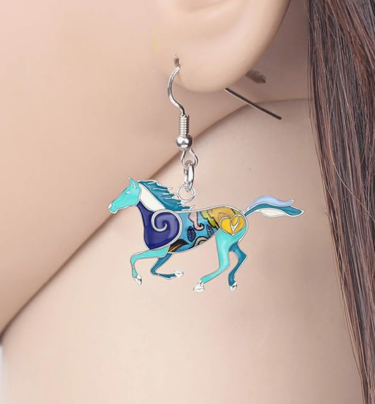 Colorful Horse Earrings Dangle Horse Cowgirl Jewelry Birthday Gift Silver Stainless Steel