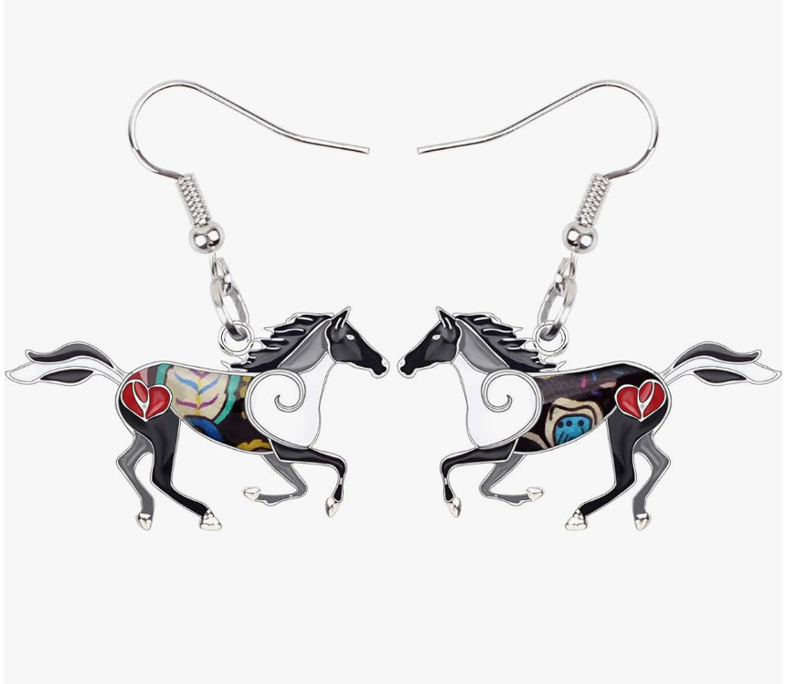 Colorful Horse Earrings Dangle Horse Cowgirl Jewelry Birthday Gift Silver Stainless Steel