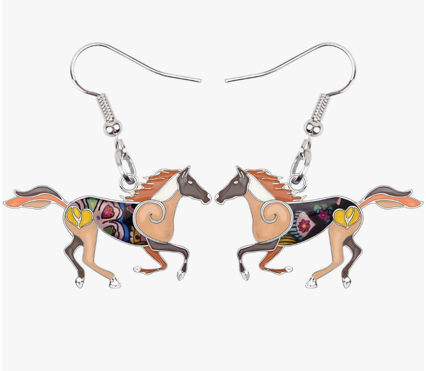 Colorful Horse Earrings Dangle Horse Cowgirl Jewelry Birthday Gift Silver Stainless Steel