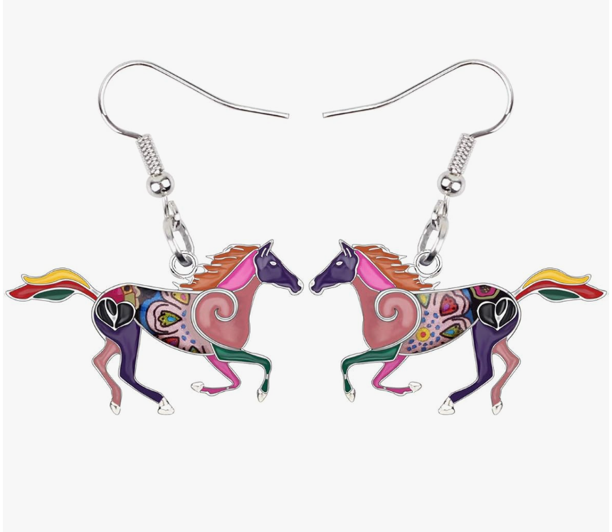 Colorful Horse Earrings Dangle Horse Cowgirl Jewelry Birthday Gift Silver Stainless Steel