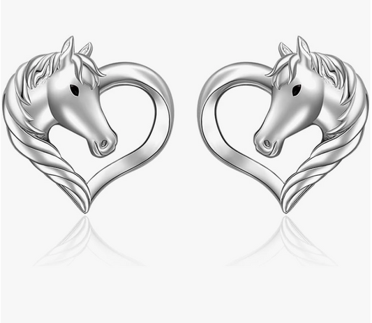 Cute Horse Heart Love Earrings Horse Cowgirl Jewelry Birthday Gift 925 Sterling Silver
