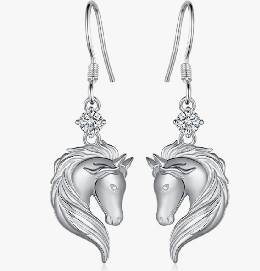 Horse Dangle Earrings Diamond Horse Farmer Cowgirl Jewelry Birthday Gift 925 Sterling Silver