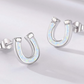 Opal Horseshoe Earrings Horse Lucky Jewelry Birthday Gift 925 Sterling Silver