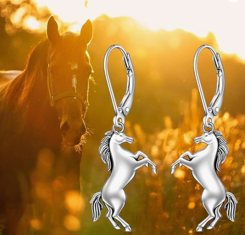 Cute Horse Hanging Earrings Leverback Dangle Horse Cowgirl Jewelry Birthday Gift 925 Sterling Silver