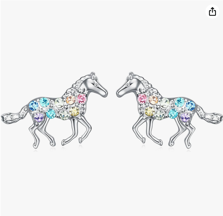 Rainbow Horse Earrings Diamond Horse Cowgirl Jewelry Birthday Gift 925 Sterling Silver