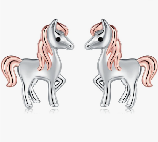 Cute Horse Earrings Pony Cowgirl Jewelry Birthday Gift Rose Gold 925 Sterling Silver