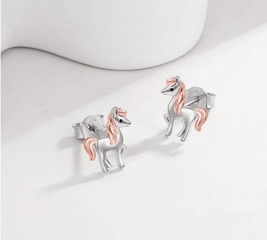 Cute Horse Earrings Pony Cowgirl Jewelry Birthday Gift Rose Gold 925 Sterling Silver