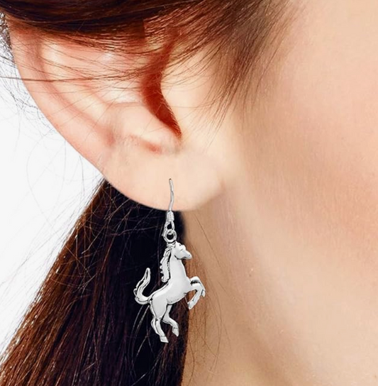 Prancing Equine Horse Earrings Dangle Hanging Horse Cowgirl Jewelry Birthday Gift 925 Sterling Silver