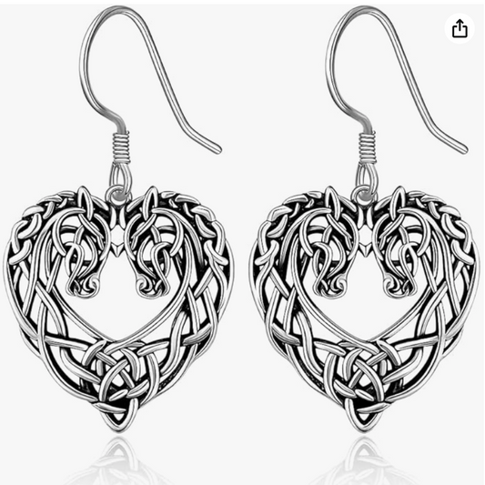 Celtic Horse Earrings Heart Love Horse Cowgirl Jewelry Birthday Gift 925 Sterling Silver