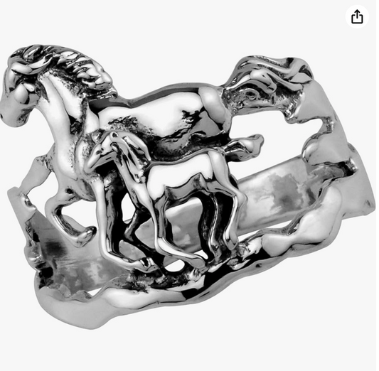 925 Sterling Silver Horse Ring Baby Horse Family Cowgirl Lucky Jewelry Birthday Gift
