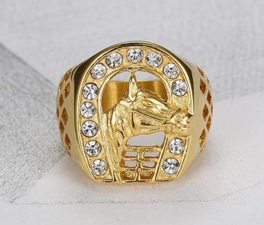 Gold Horse Ring Men's Stainless Steel Horseshoe Diamond Ring Silver Lucky Horse Jewelry Birthday Gift