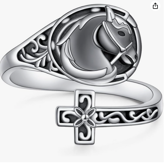 Adjustable Victorian Cross Horse Ring Baby Horse Cowgirl Cross Jewelry Birthday Gift 925 Sterling Silver