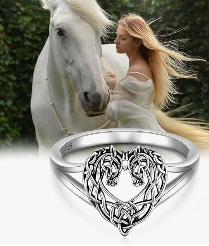 Celtic Horse Ring Love Heart Horse Cowgirl Jewelry Birthday Gift 925 Sterling Silver