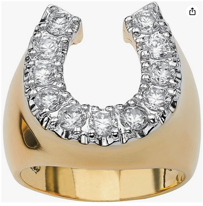 Mens Gold Diamond Horseshoe Ring Lucky Jewelry Birthday Gift Stainless Steel