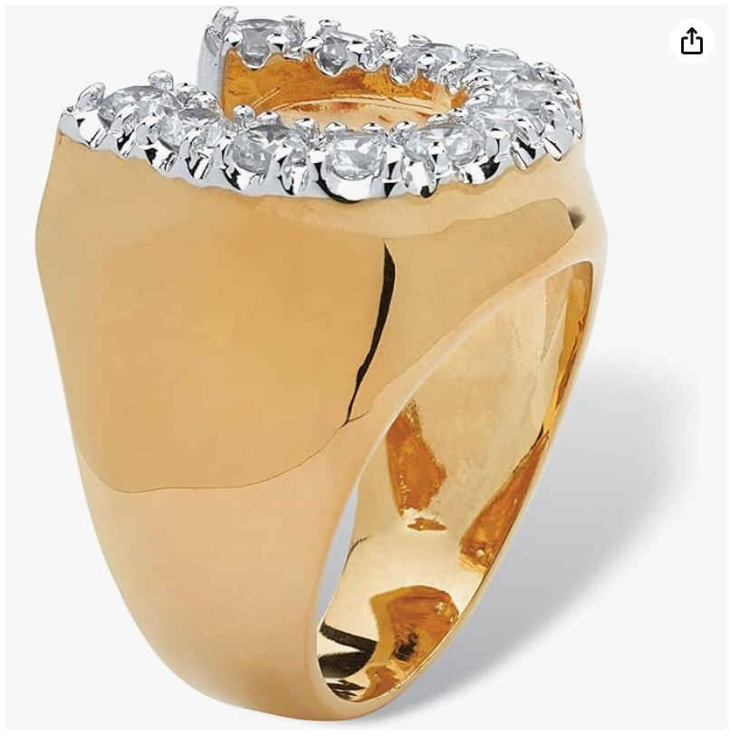 Mens Gold Diamond Horseshoe Ring Lucky Jewelry Birthday Gift Stainless Steel