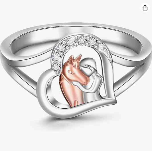 Diamond Horse Hug Ring Cowgirl Horse Jewelry Birthday Gift Rose Gold 925 Sterling Silver