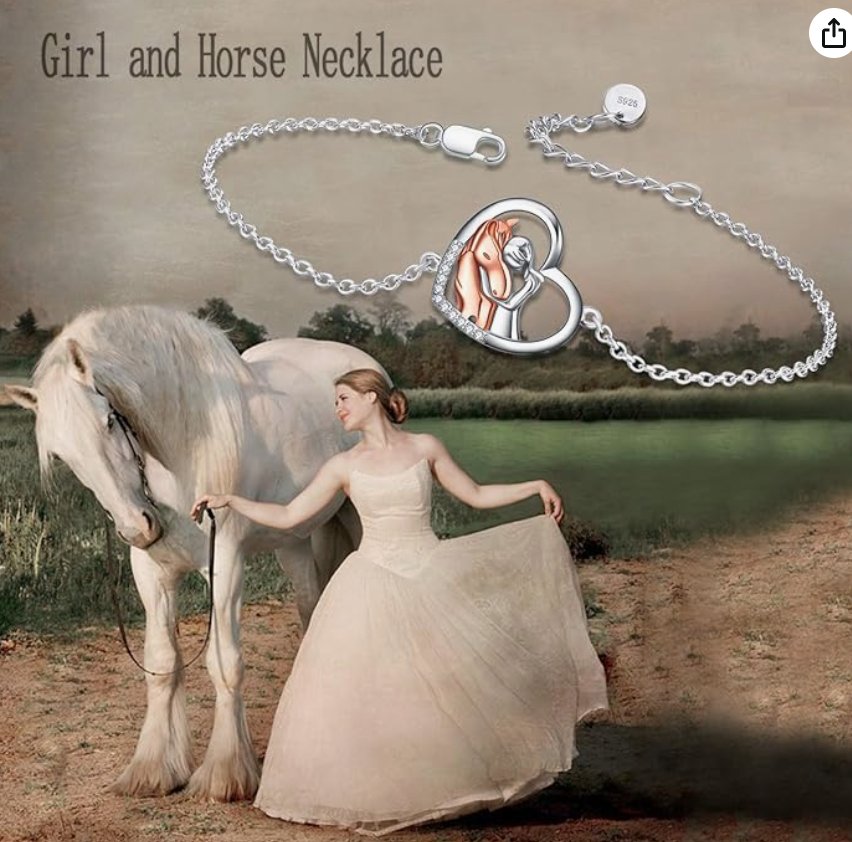Girl Horse Hug Diamond Bracelet Cowgirl Horse Love Heart Jewelry Birthday Gift Rose Gold 925 Sterling Silver