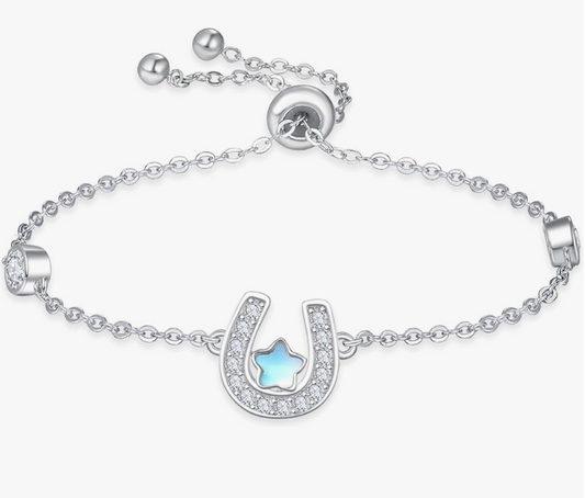 Lucy Horseshoe Star Blue Diamond Bracelet Cowgirl Horse Jewelry Birthday Gift 925 Sterling Silver