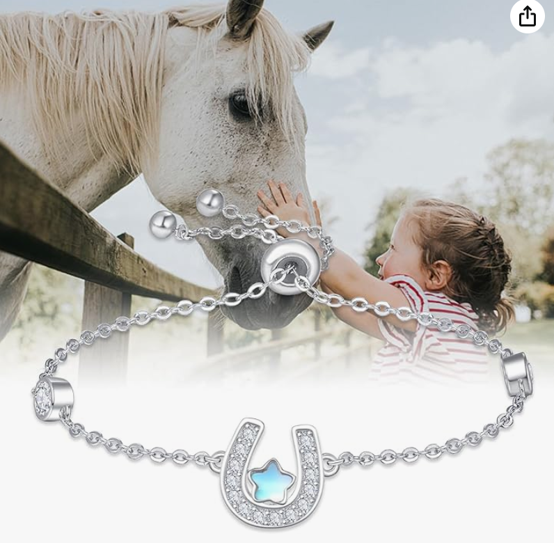 Lucy Horseshoe Star Blue Diamond Bracelet Cowgirl Horse Jewelry Birthday Gift 925 Sterling Silver