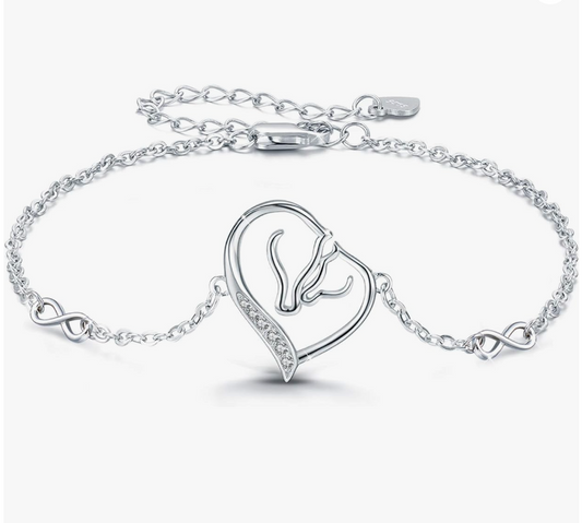 2 Horse Love Heart Bracelet Diamond Cowgirl Horse Jewelry Birthday Gift 925 Sterling Silver