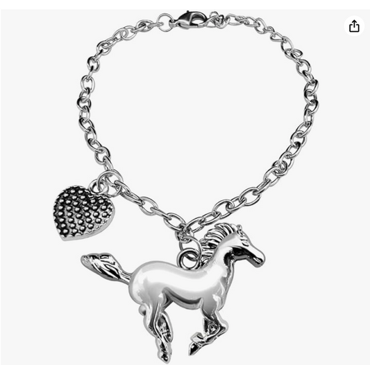 Silver Horse Charm Bracelet Heart Love Cowgirl Horse Jewelry Birthday Gift Stainless Steel