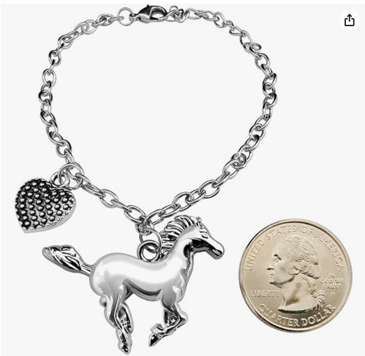 Silver Horse Charm Bracelet Heart Love Cowgirl Horse Jewelry Birthday Gift Stainless Steel