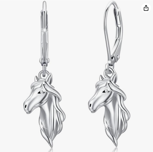Horse Earrings Dangle Hanging Leverback Diamond Earrings Hoops Horse Cowgirl Jewelry Birthday Gift Rose Gold Black 925 Sterling Silver