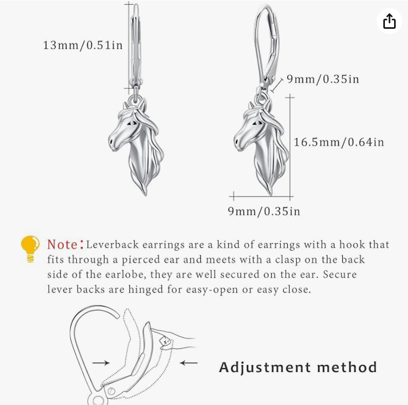 Horse Earrings Dangle Hanging Leverback Diamond Earrings Hoops Horse Cowgirl Jewelry Birthday Gift Rose Gold Black 925 Sterling Silver