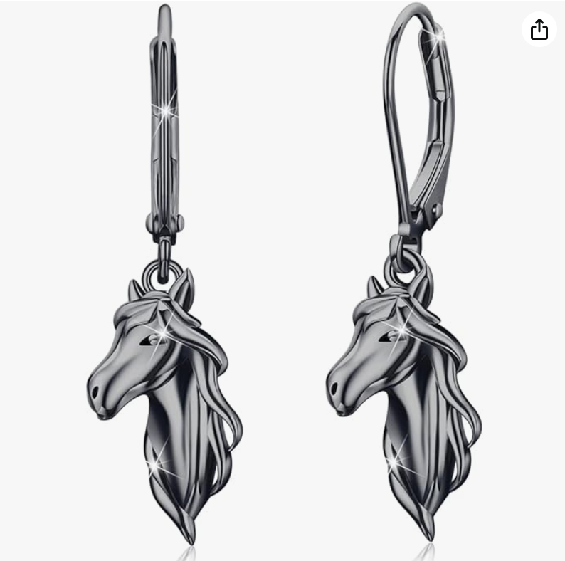 Horse Earrings Dangle Hanging Leverback Diamond Earrings Hoops Horse Cowgirl Jewelry Birthday Gift Rose Gold Black 925 Sterling Silver