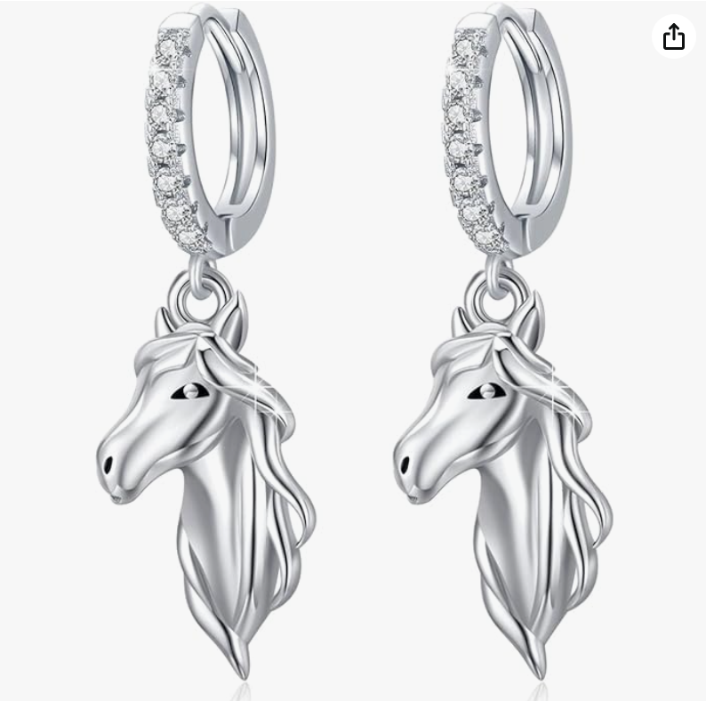 Horse Earrings Dangle Hanging Leverback Diamond Earrings Hoops Horse Cowgirl Jewelry Birthday Gift Rose Gold Black 925 Sterling Silver