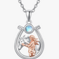 Lucky Moonstone Horseshoe Necklace Pendant Cowgirl Chain Jewelry Lucky Birthday Gift Rose Gold 925 Sterling Silver 20in.