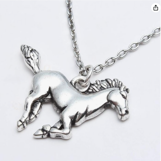 Stainless Steel Horse Necklace Cowgirl Pendant Chain Jockey Jewelry Silver Birthday Gift