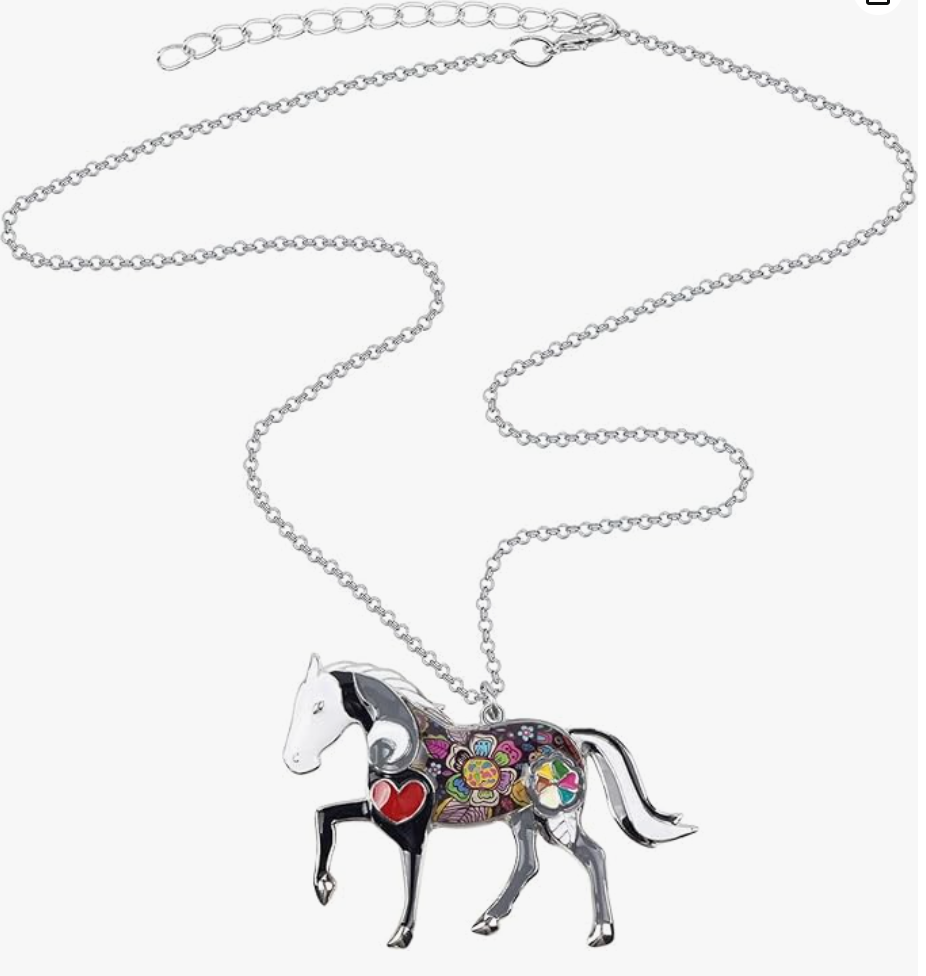 Cute Colorful Horse Necklace Cowgirl Chain Jewelry Birthday Gift Silver Stainless Steel 20in.