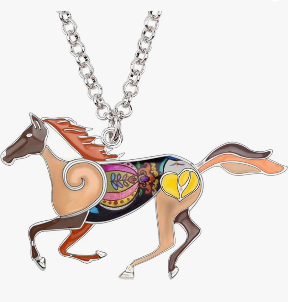 Cute Colorful Horse Necklace Cowgirl Chain Jewelry Birthday Gift Silver Stainless Steel 20in.