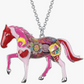 Cute Colorful Horse Necklace Cowgirl Chain Jewelry Birthday Gift Silver Stainless Steel 20in.