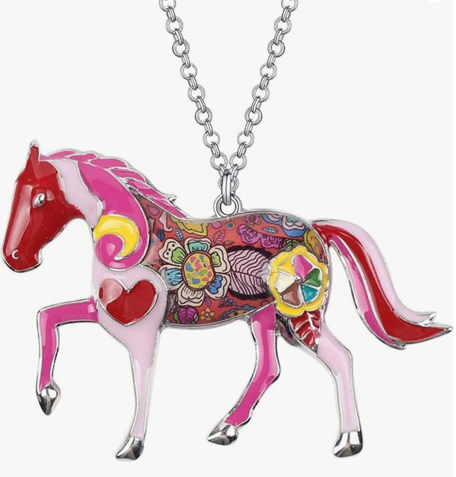 Cute Colorful Horse Necklace Cowgirl Chain Jewelry Birthday Gift Silver Stainless Steel 20in.