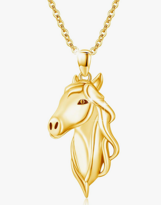 Horse Head Necklace Pendant Cowgirl Chain Horse Face Jewelry Birthday Gift Rose Gold 925 Sterling Silver 20in.