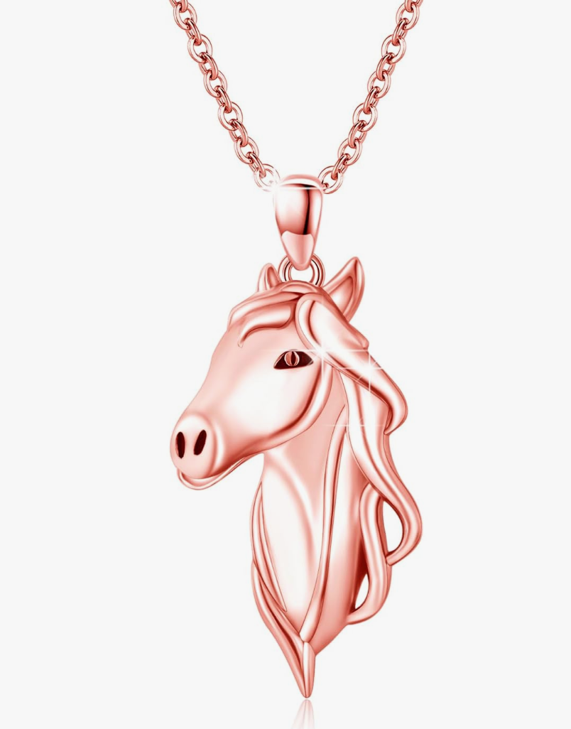 Horse Head Necklace Pendant Cowgirl Chain Horse Face Jewelry Birthday Gift Rose Gold 925 Sterling Silver 20in.