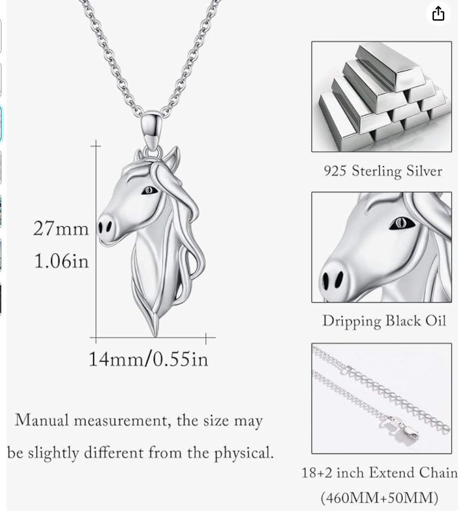 Horse Head Necklace Pendant Cowgirl Chain Horse Face Jewelry Birthday Gift Rose Gold 925 Sterling Silver 20in.