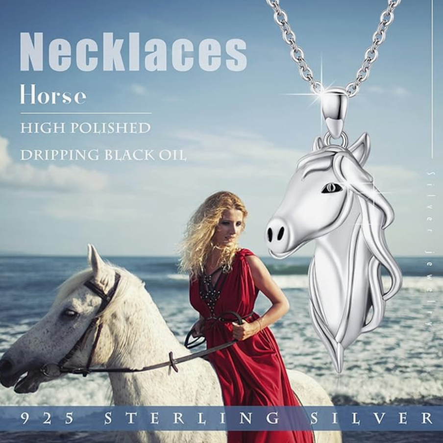 Horse Head Necklace Pendant Cowgirl Chain Horse Face Jewelry Birthday Gift Rose Gold 925 Sterling Silver 20in.