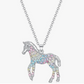 Rainbow Horse Necklace Cowgirl Diamond Pendant Chain Horse Jewelry Birthday Gift 925 Sterling Silver 20in.