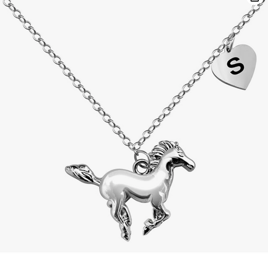 Letter Name Horse Necklace Pendant Cowgirl Chain Horse Jewelry Birthday Gift Stainless Steel 20in.