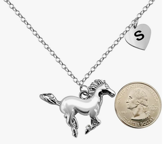 Letter Name Horse Necklace Pendant Cowgirl Chain Horse Jewelry Birthday Gift Stainless Steel 20in.