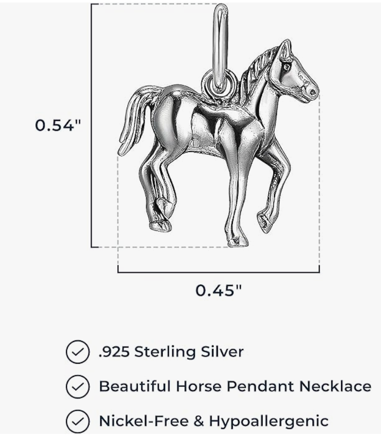 Small Dainty Horse Pendant Pony Necklace Cowgirl Chain Horse Jewelry Birthday Gift 925 Sterling Silver 20in.
