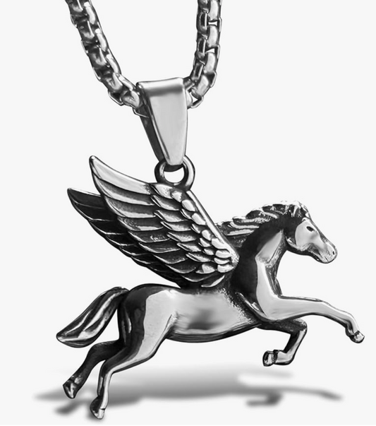Pegasus Flying Horse Pendant Horse Wings Necklace Chain Jewelry Birthday Gift Stainless Steel 24in.