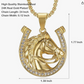 Gold Diamond Horse Head Pendant Lucky Horseshoe Necklace Chain Jockey Jewelry Birthday Gift Stainless Steel 24in.