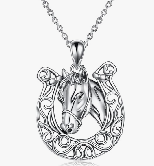 925 Sterling Silver Celtic Horseshoe Lucky Pendant Horse Girl Necklace Chain Cowgirl Jewelry Birthday Gift 20in.