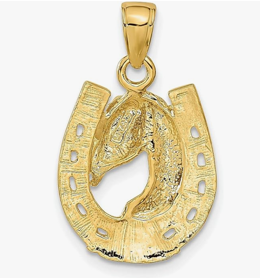 14K Gold Horse Head Pendant Luck Horseshoe Jewelry Women Mens Boys Girls Teens Solid 14K Gold